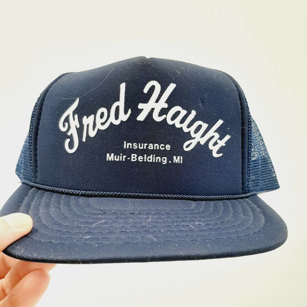 Vintage Fred Haight Insurance Blue Michigan Snapback Trucker Hat Adjustable